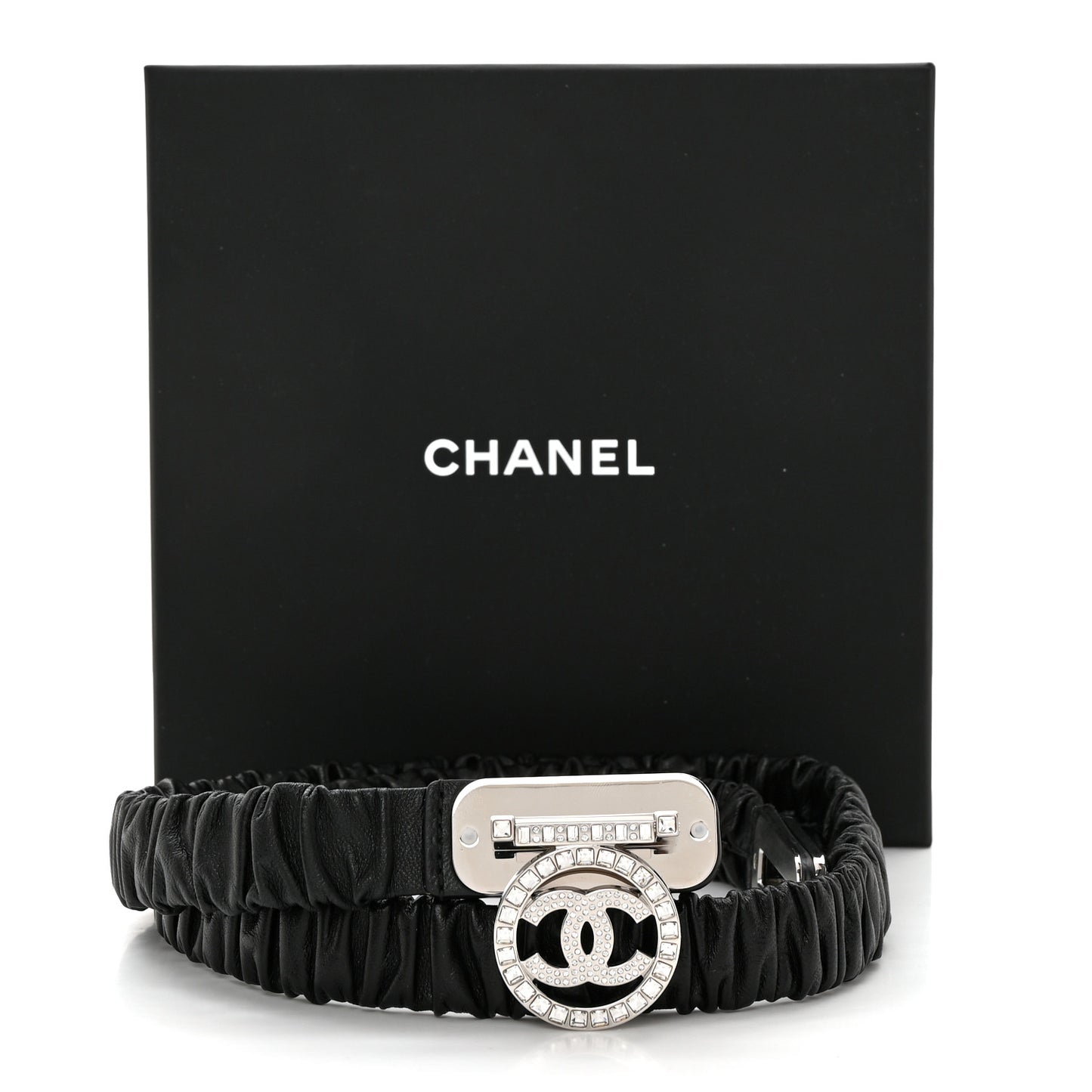 Lambskin Baguette Crystal CC Belt 90 36 Black