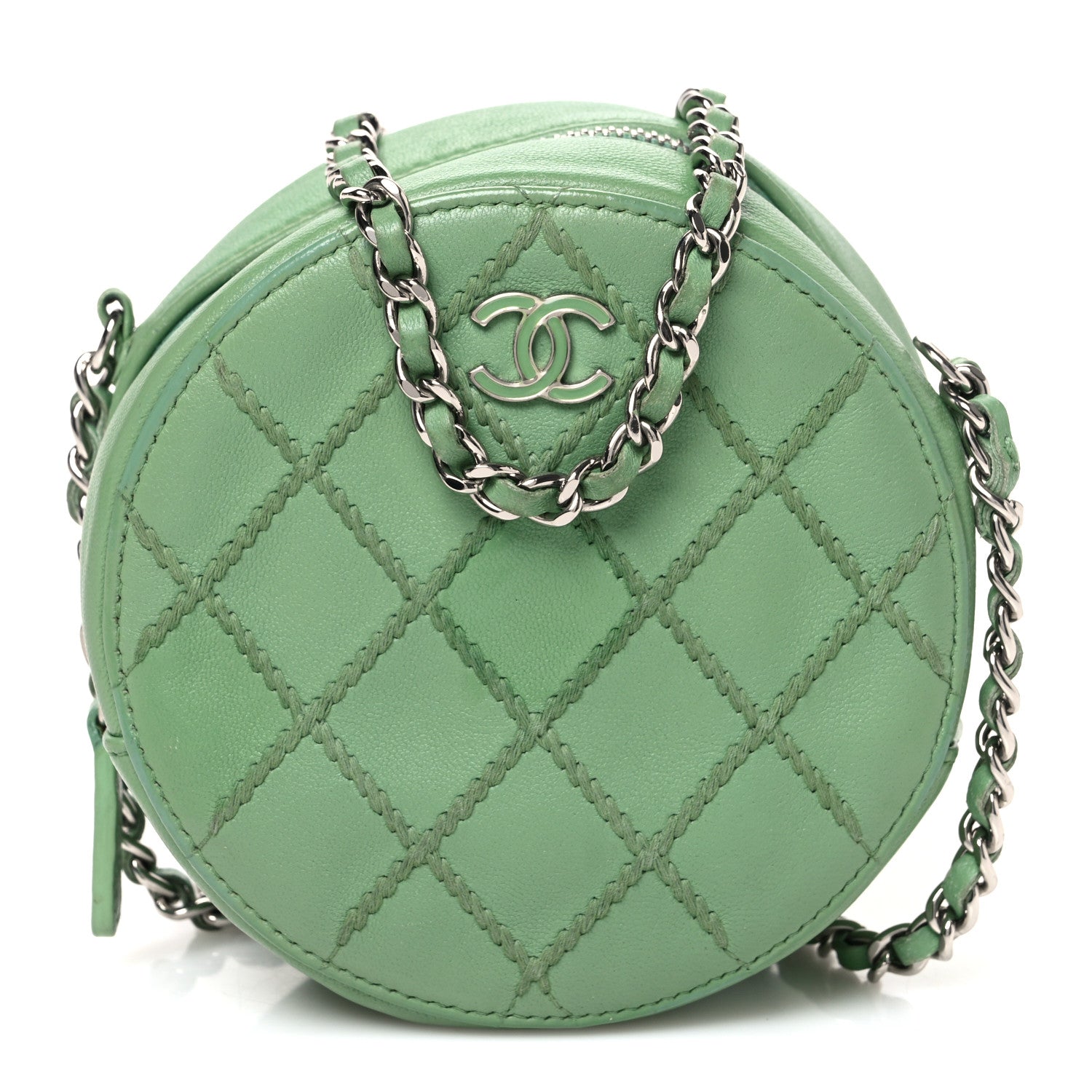 Chanel Lambskin Stitch Round Clutch With Chain Green 1 of 10