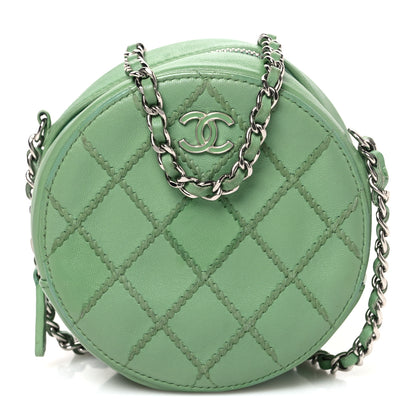 Chanel Lambskin Stitch Round Clutch With Chain Green 1 of 10