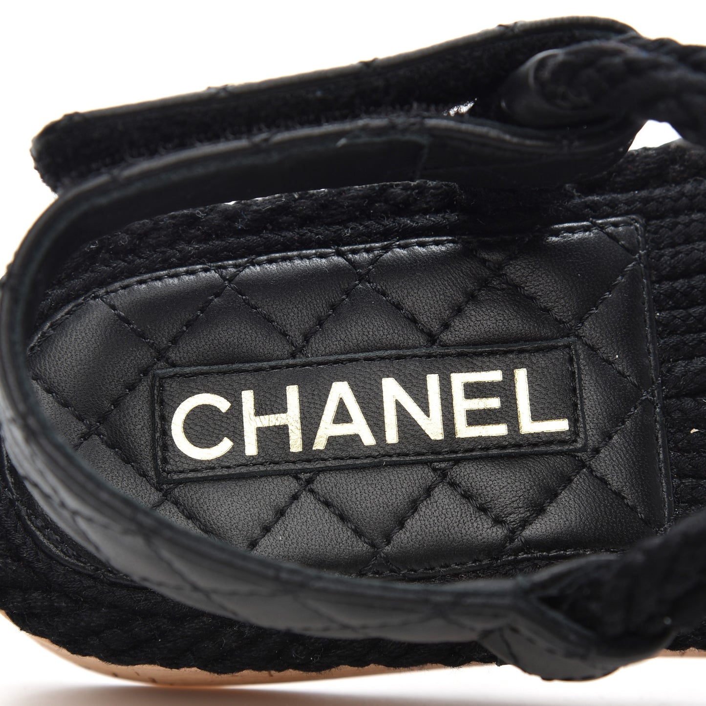 Cord Lambskin Quilted Logo Sandals 38 Black