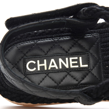 Chanel Cord Lambskin Quilted Logo Sandals 38 Black 7 of 8