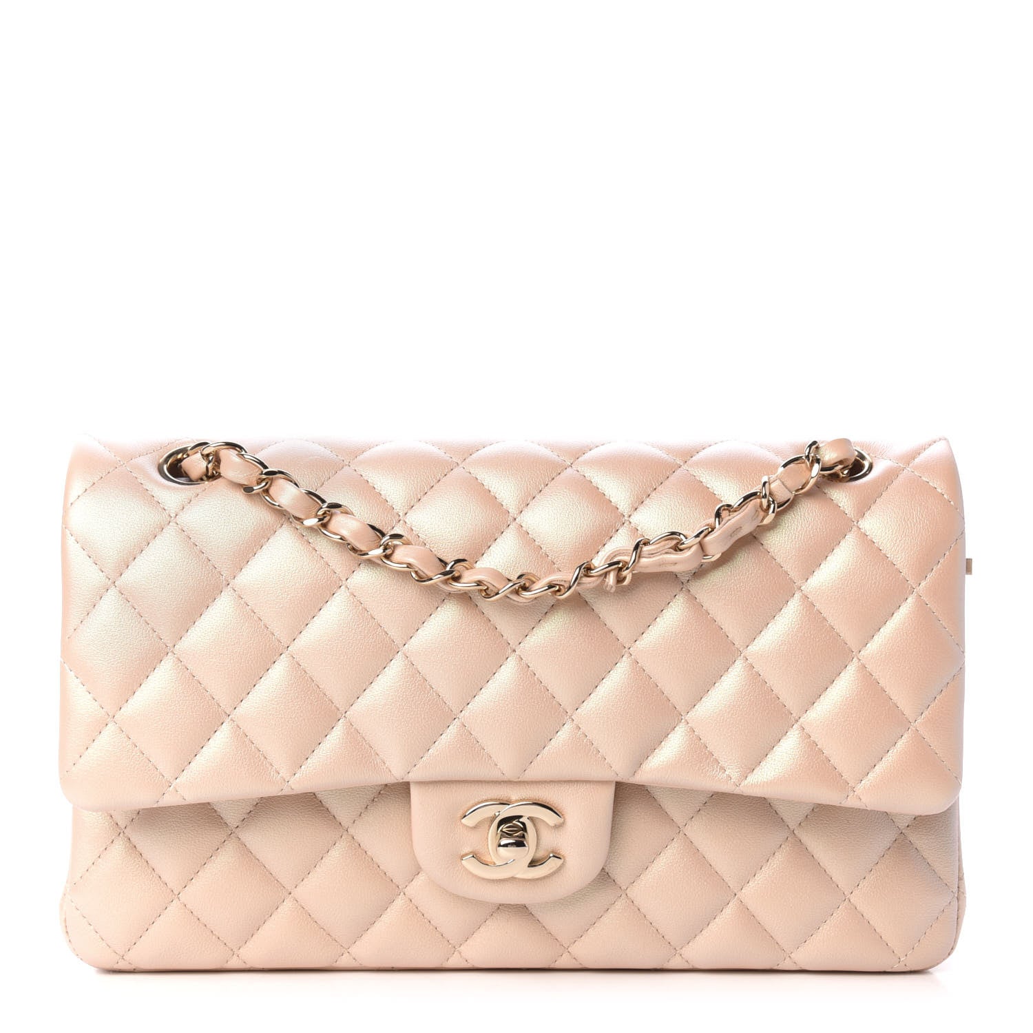 Chanel Iridescent Calfskin Quilted Medium Double Flap Beige 1 of 12