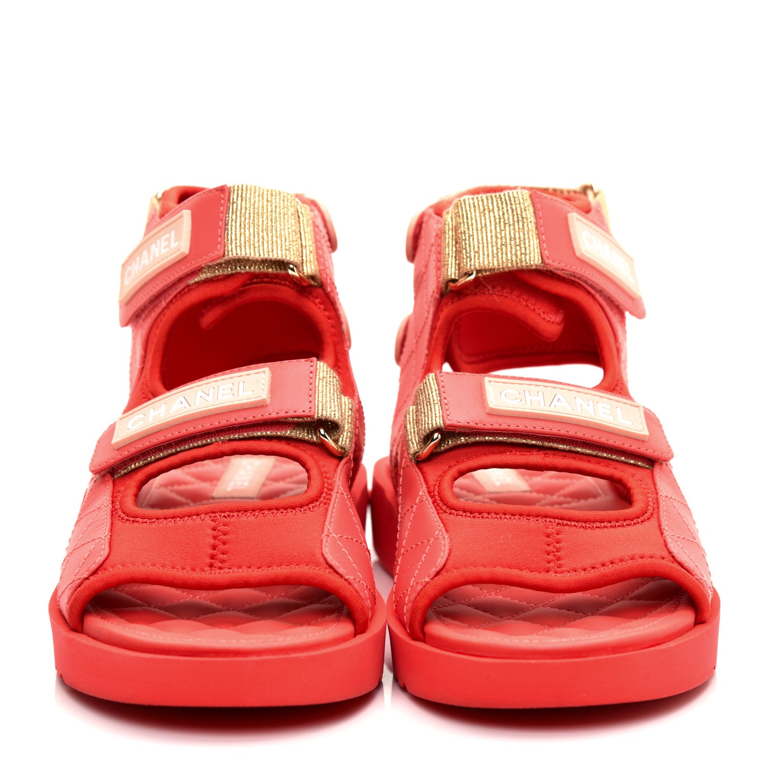 Chanel Goatskin Fabric Gladiator Sandals 37.5 Dark Red Light Pink 2 of 9