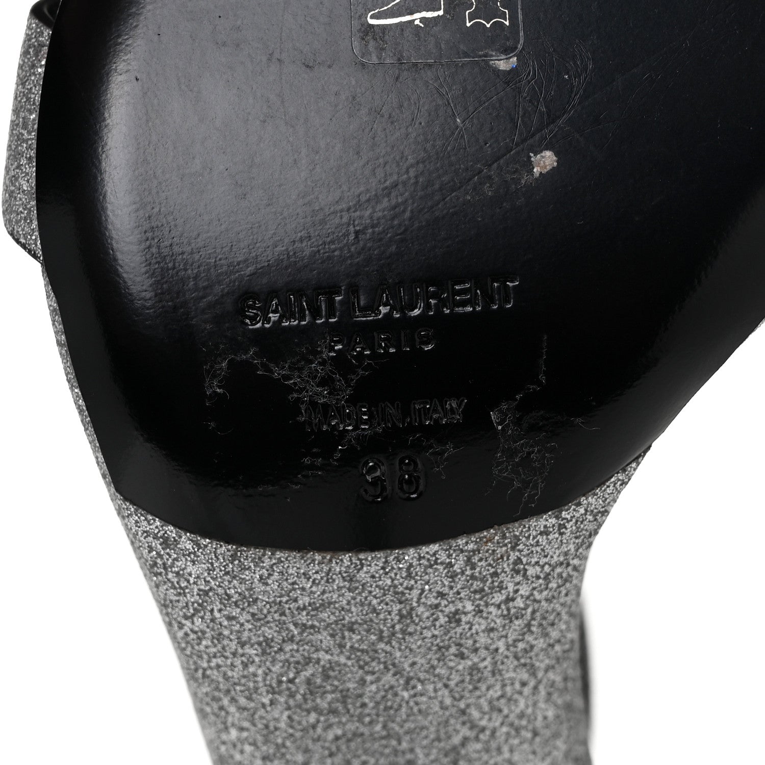 Saint Laurent Glitter Amber 105 Ankle Strap Sandals 38 Silver 6 of 9