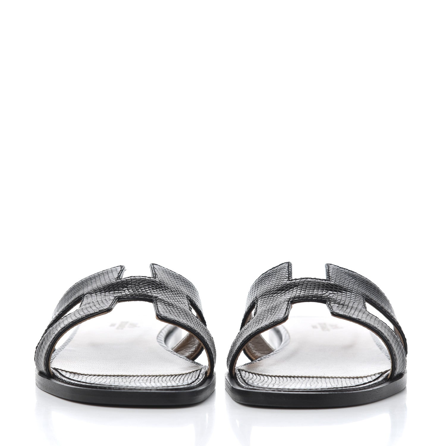 Hermes Lizard Oran Sandals 37.5 Black 2 of 13