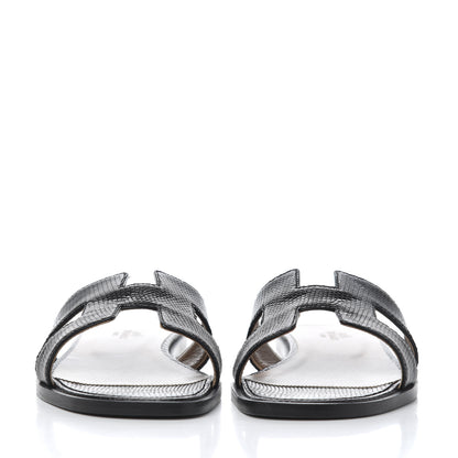 Hermes Lizard Oran Sandals 37.5 Black 2 of 13