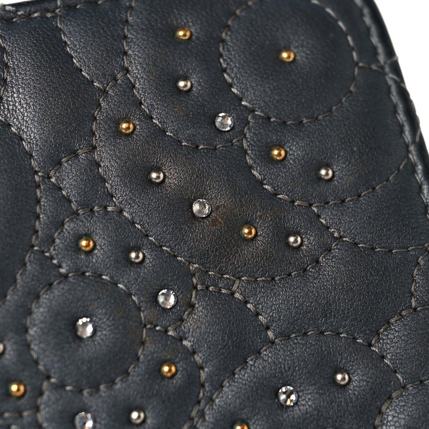 Lambskin Camellia Studded Wallet on Chain WOC Grey