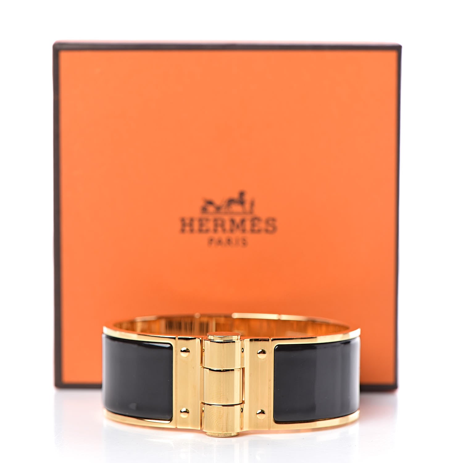 Hermes Enamel Charniere Uni Wide Hinged Bracelet M Black 6 of 6