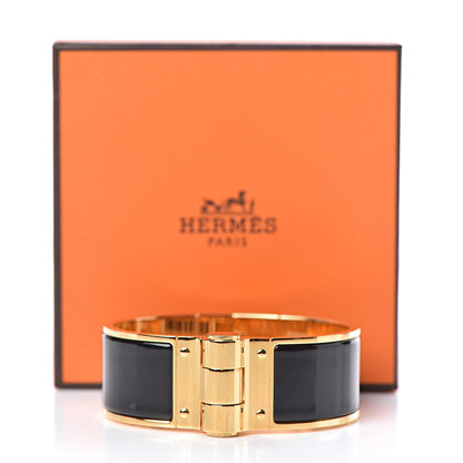 Hermes Enamel Charniere Uni Wide Hinged Bracelet M Black 6 of 6
