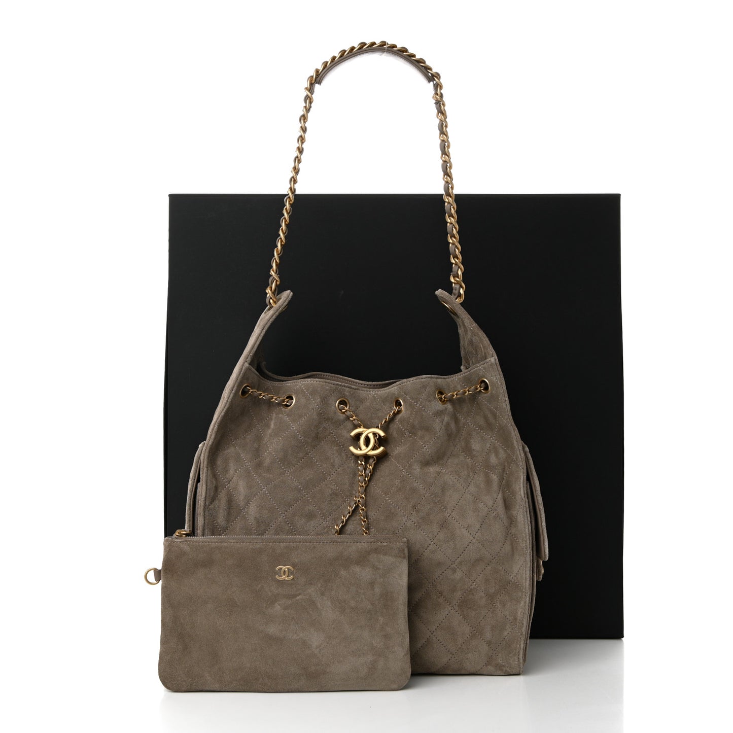 Suede Quilted Medium Chanel 25 Handbag Dark Grey