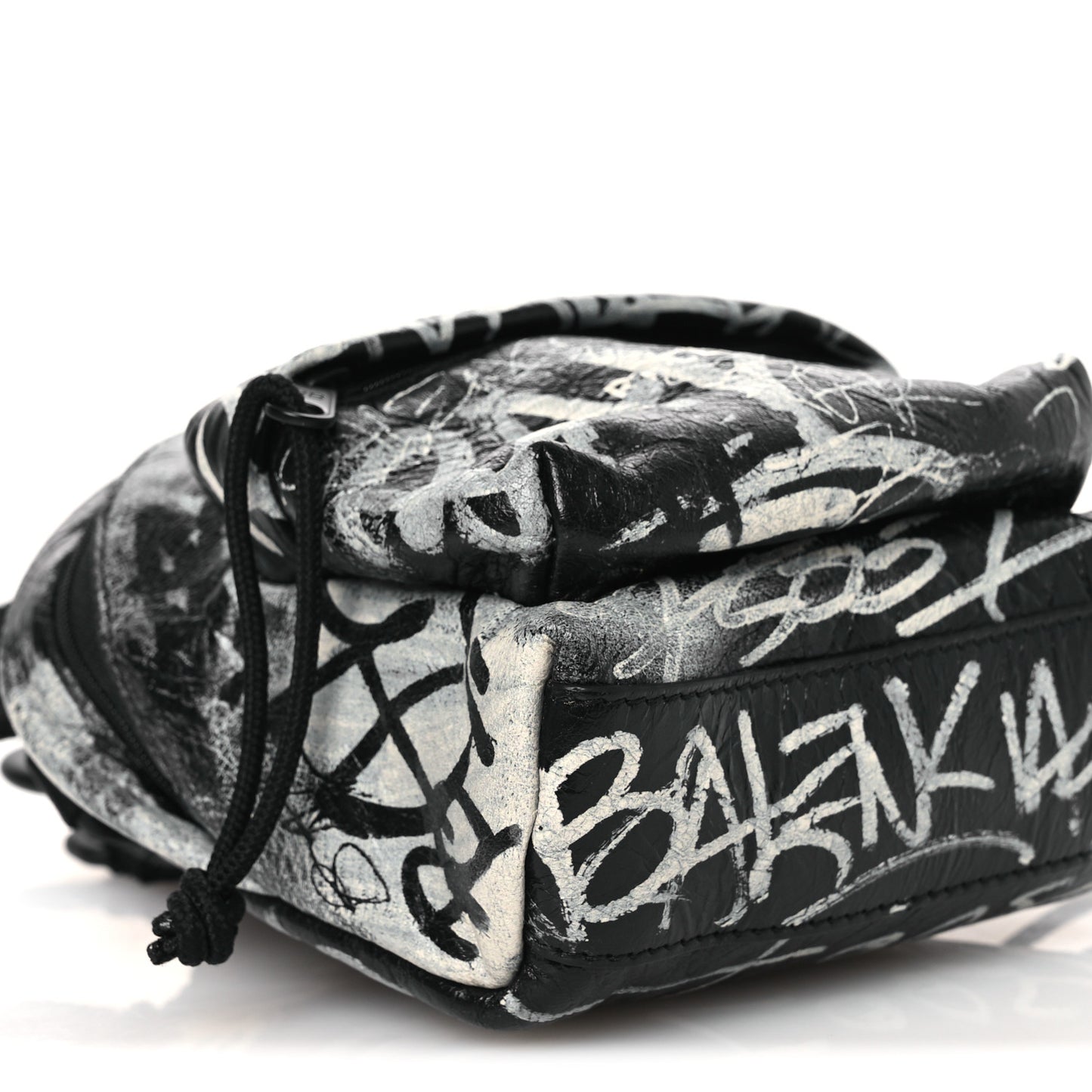 Agneau Arena Graffiti All Over Mini Explorer Crossbody Backpack  Black White