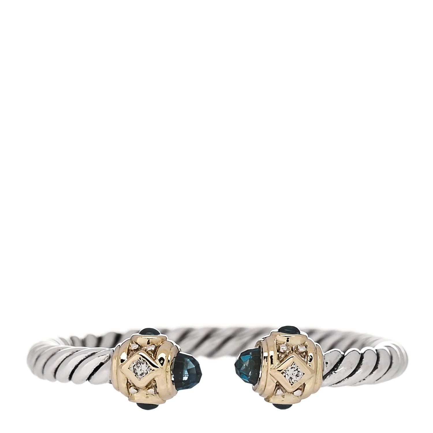 David Yurman Sterling Silver 14K Yellow Gold Diamond Blue Topaz Renaissance Ring 56 7.5 1 of 4