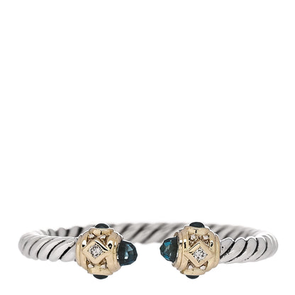David Yurman Sterling Silver 14K Yellow Gold Diamond Blue Topaz Renaissance Ring 56 7.5 1 of 4