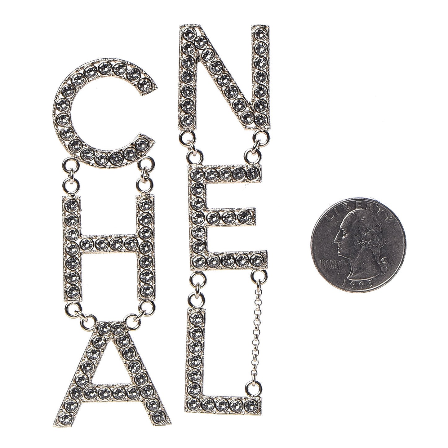 Crystal Cha-Nel Logo Drop Earrings Gold