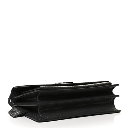Saint Laurent Calfskin Crocodile Embossed Medium Monogram Sunset Graphite 4 of 12