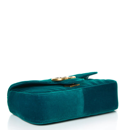 Gucci Velvet Matelasse Mini GG Marmont Shoulder Bag Pavone Cyan 4 of 9