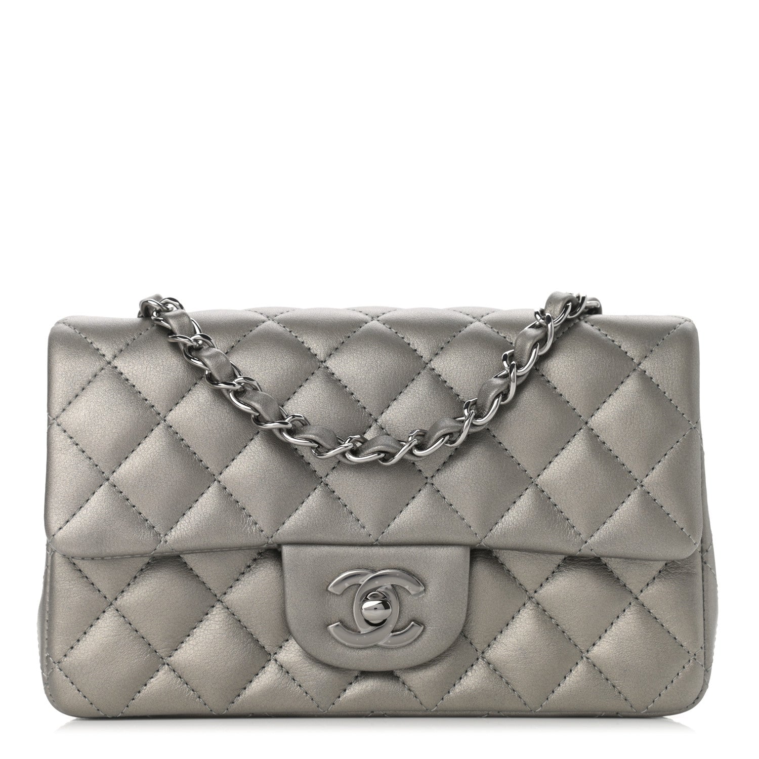Chanel Metallic Calfskin Quilted Mini Rectangular Flap Ruthenium 1 of 12