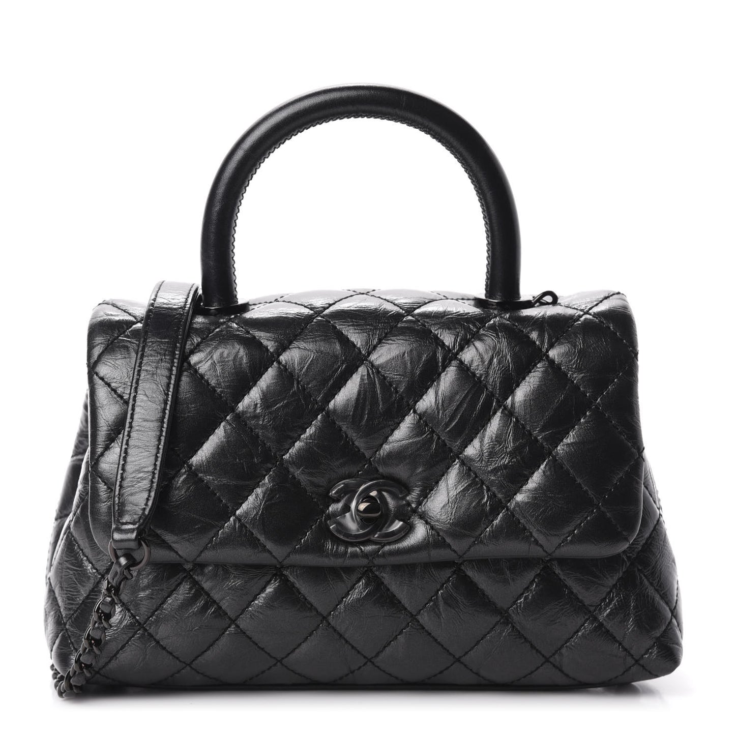 Aged Calfskin Quilted Mini Coco Handle Flap So Black