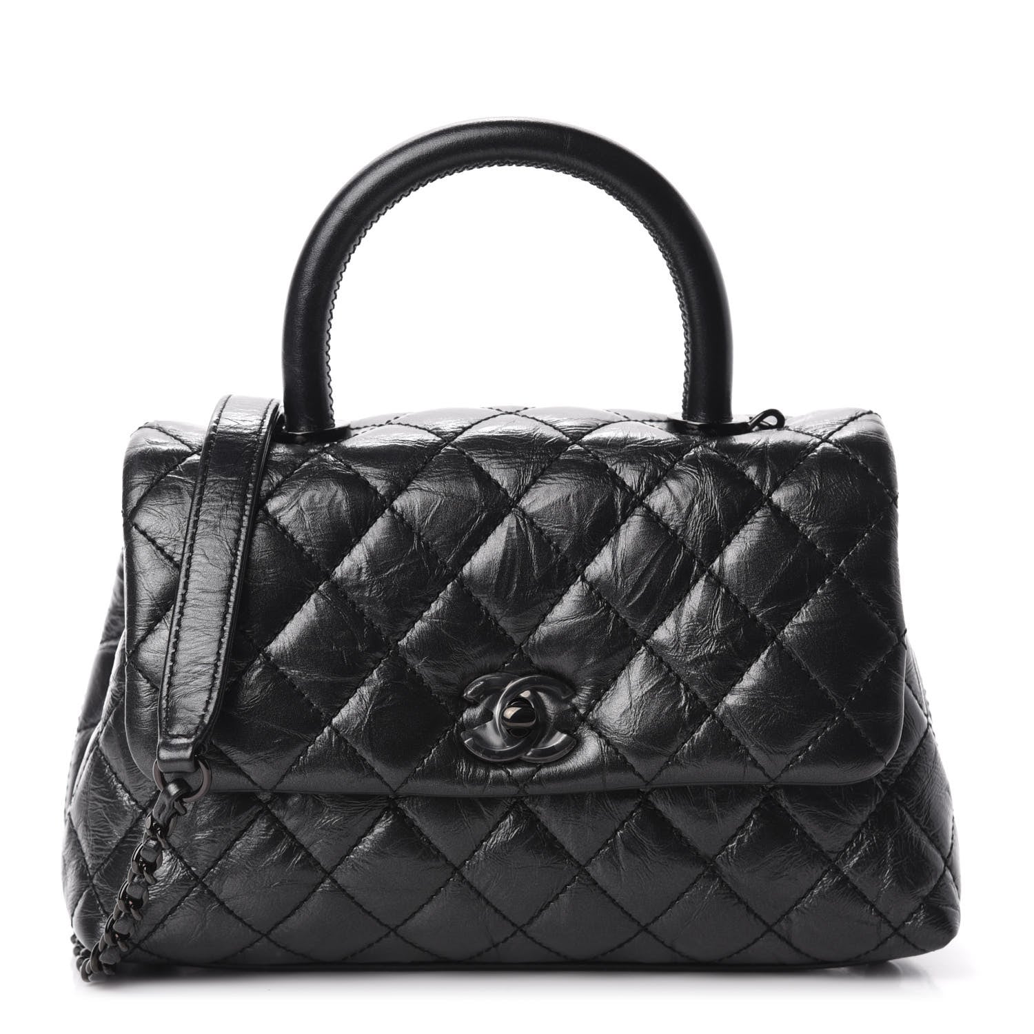Chanel Aged Calfskin Quilted Mini Coco Handle Flap So Black 1 of 12