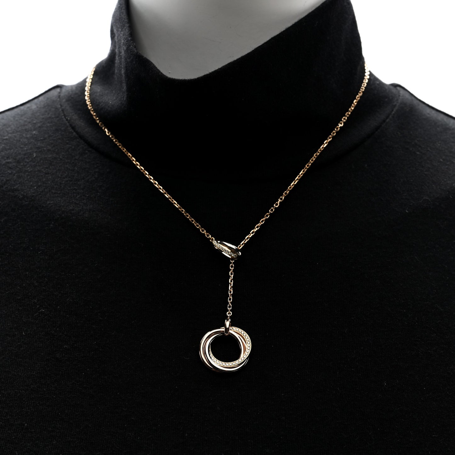 18K Pink Yellow White Gold Diamond Trinity Lariat Necklace