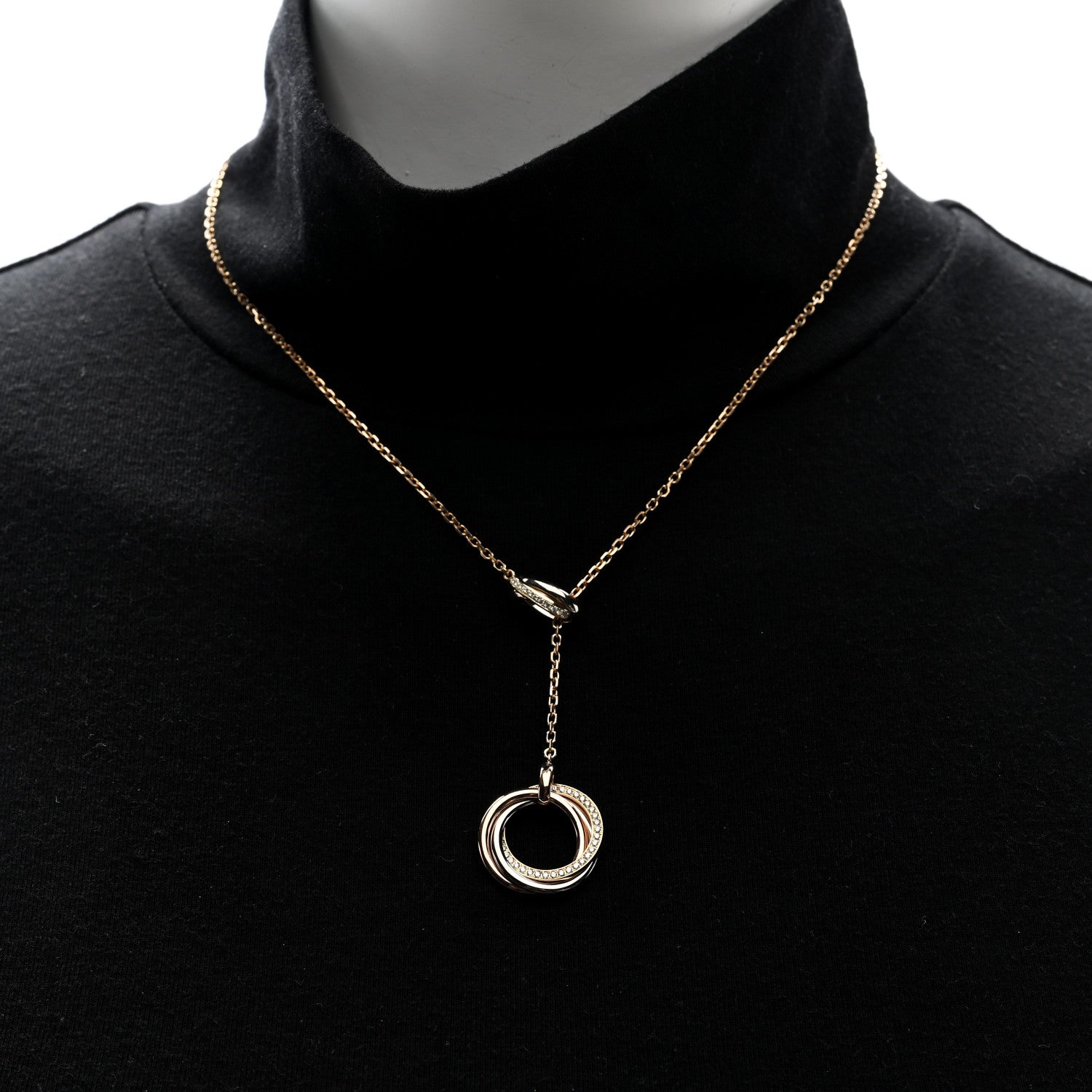 Cartier 18K Pink Yellow White Gold Diamond Trinity Lariat Necklace 3 of 9