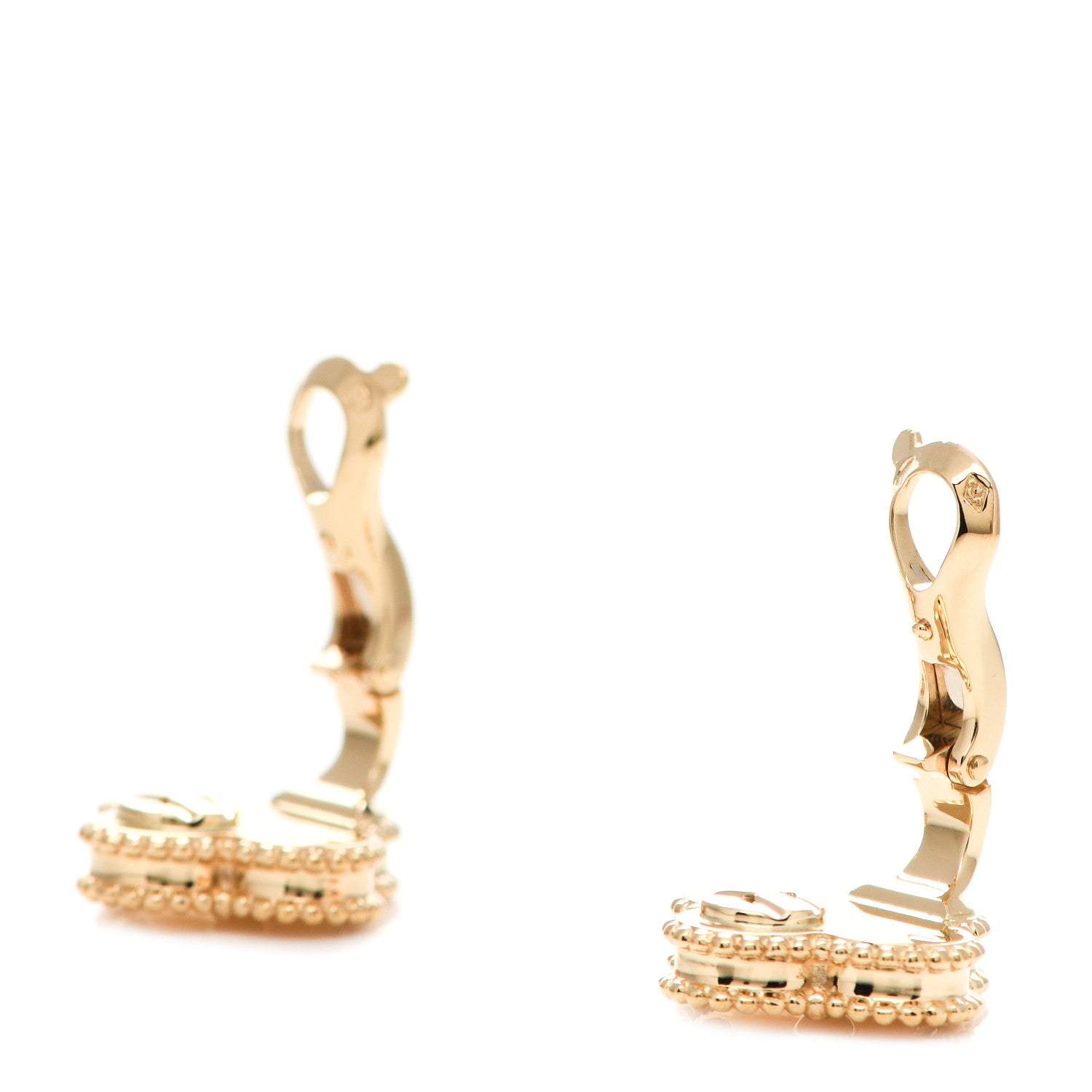 Van Cleef & Arpels 18K Yellow Gold Guilloche Vintage Alhambra Earrings 3 of 8