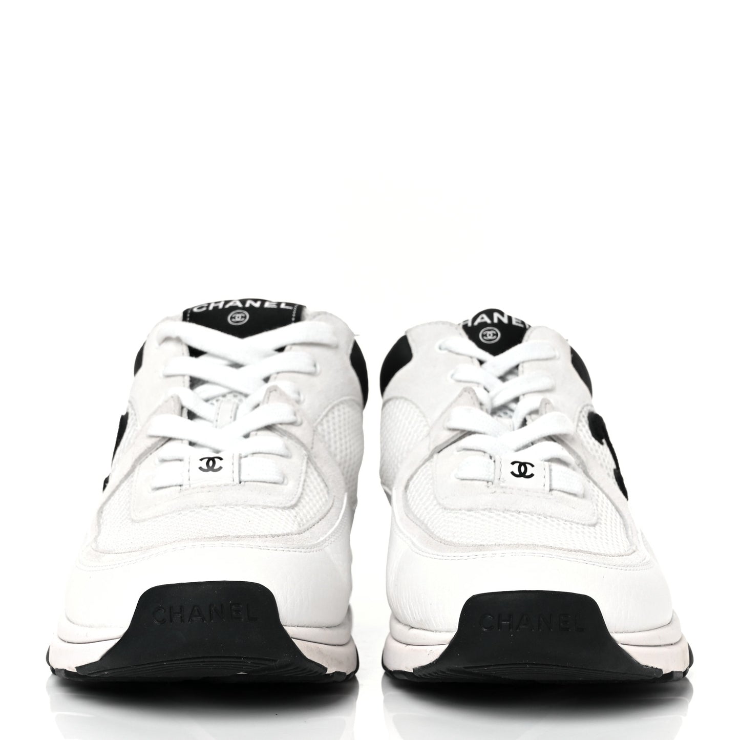 Mesh Suede Calfskin Grained Calfskin Womens CC Sneakers 39.5 White Black