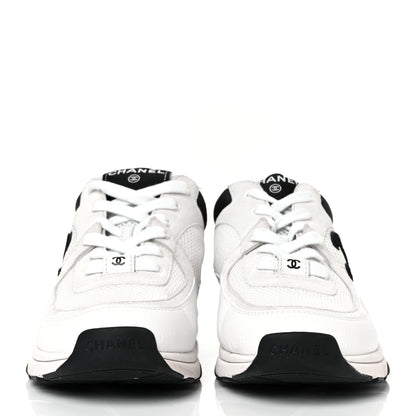 Chanel Mesh Suede Calfskin Grained Calfskin Womens CC Sneakers 39.5 White Black 2 of 8
