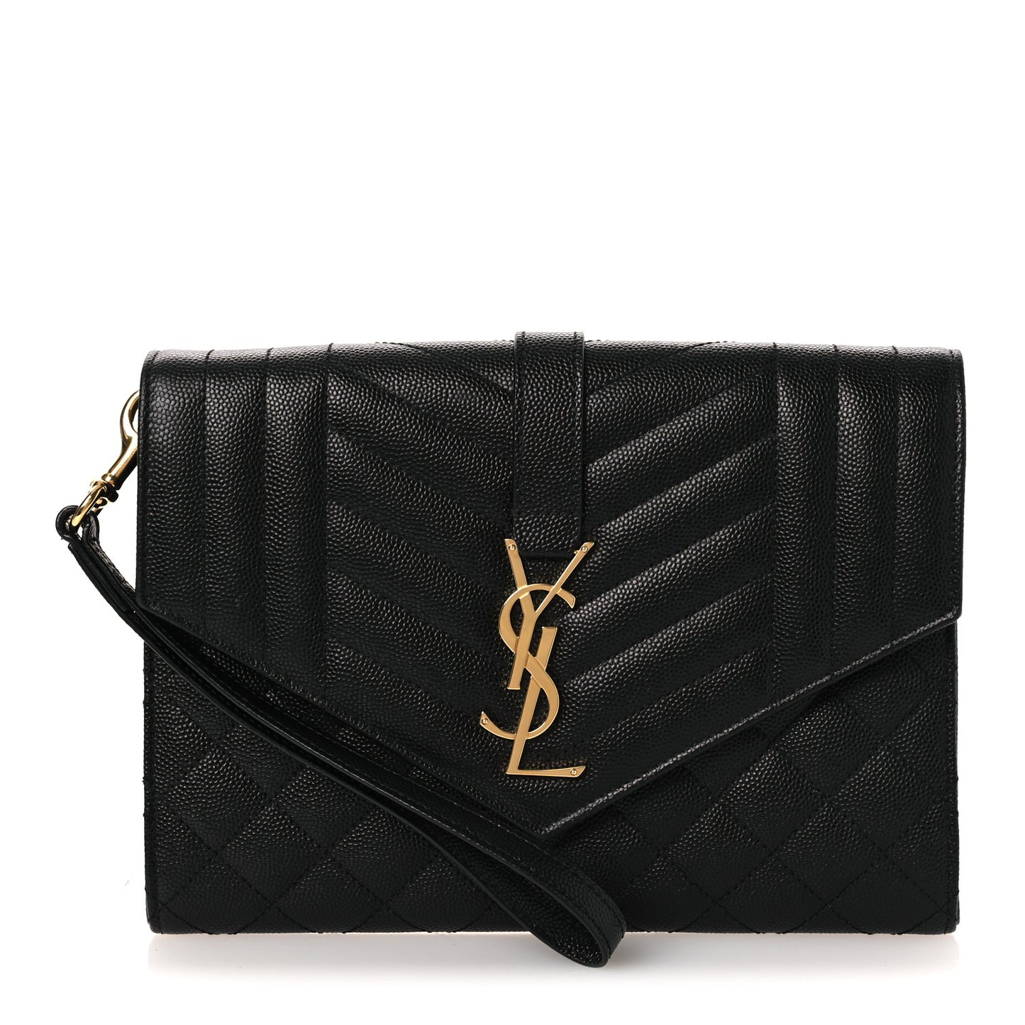 Grain De Poudre Textured Mixed Matelasse Triquilt Monogram Clutch Black