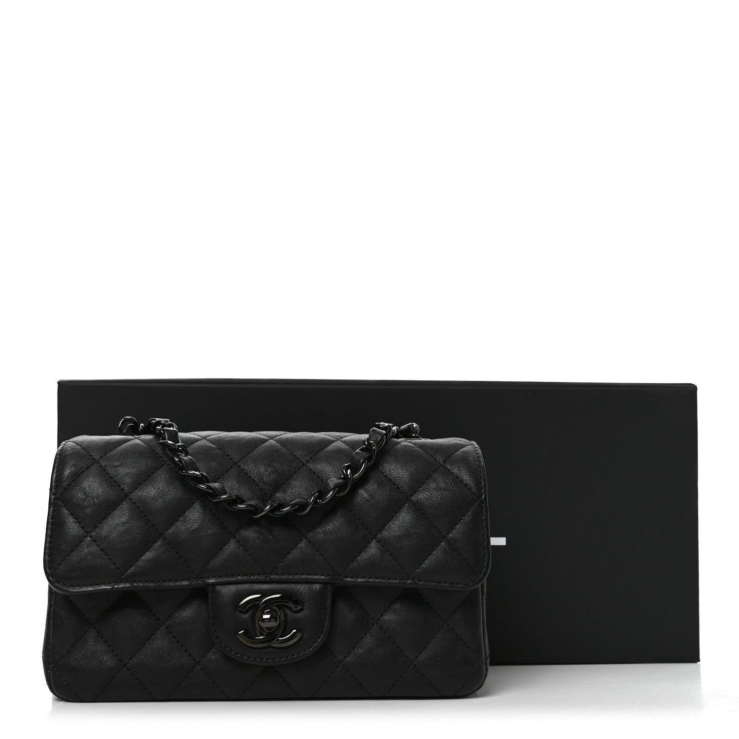 Chanel Crumpled Calfskin Quilted Mini Rectangular Flap So Black 11 of 11