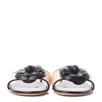 Chanel Calfskin Camellia Sandal Mules 41 Beige Black 2 of 8