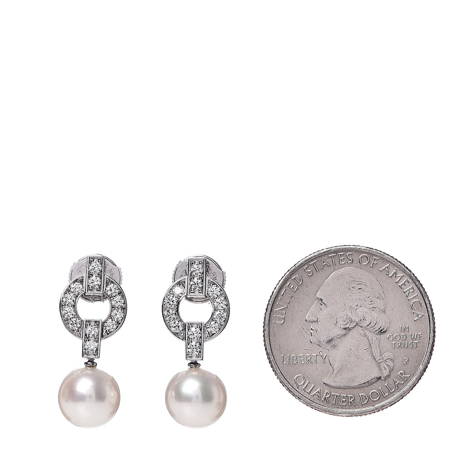 Cartier 18K White Gold Diamond Akoya Pearl 9mm Himalia Earrings 2 of 6