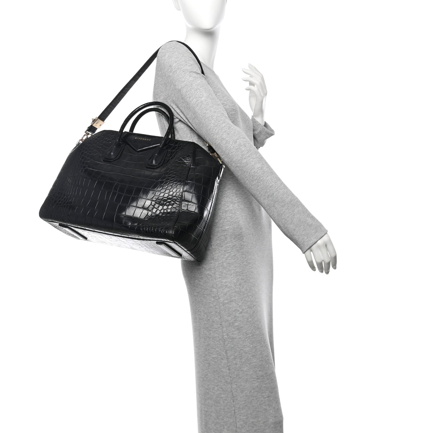 Givenchy Calfskin Crocodile Embossed Large Antigona Black 2 of 15