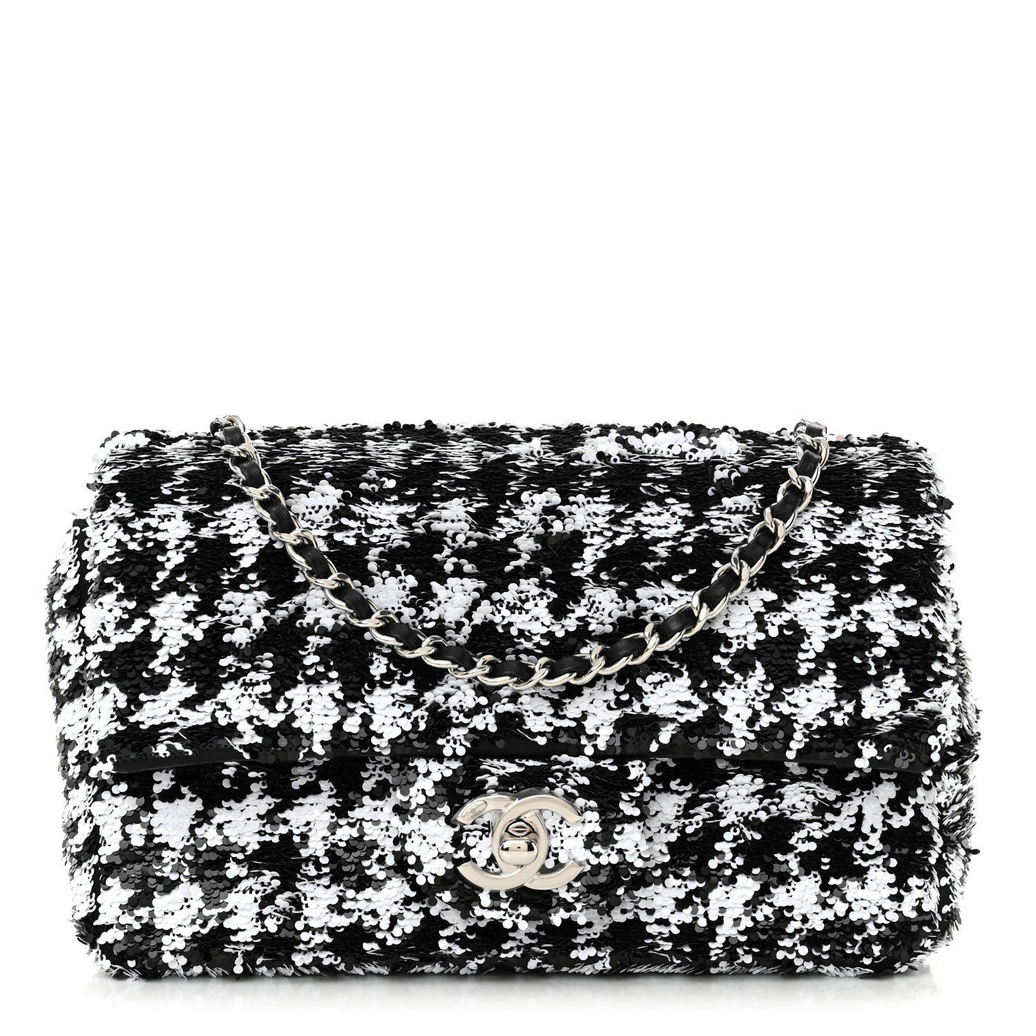 Chanel Sequin Houndstooth Small Flap Black White 1 of 11