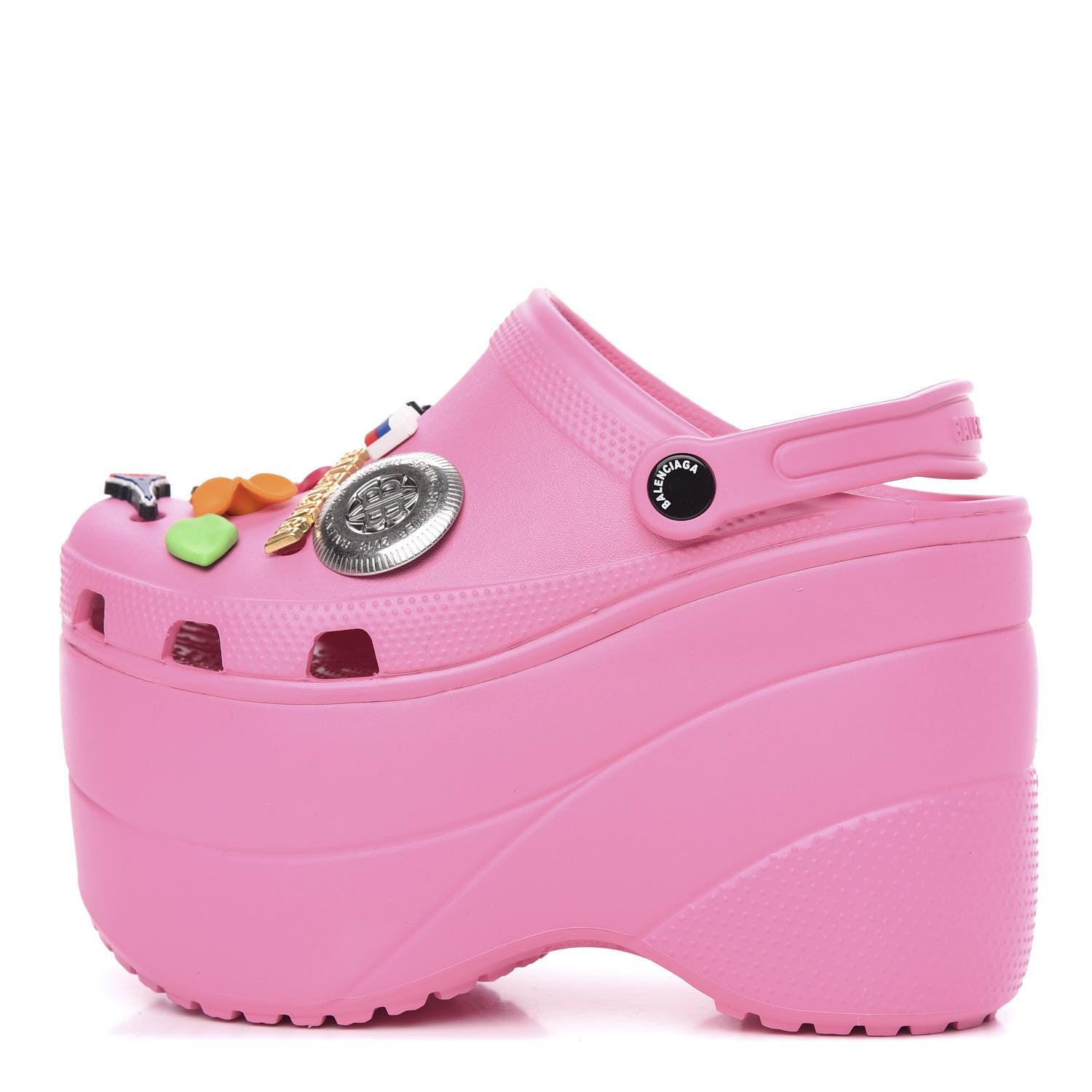 Balenciaga X CROCS Rubber Textured Womens Platform Sandals 38 Rose Bonbon 1 of 8