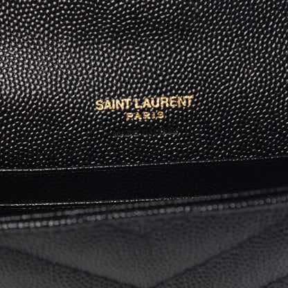 Saint Laurent Grain De Poudre Matelasse Chevron Small Monogram Envelope Wallet Black 6 of 7