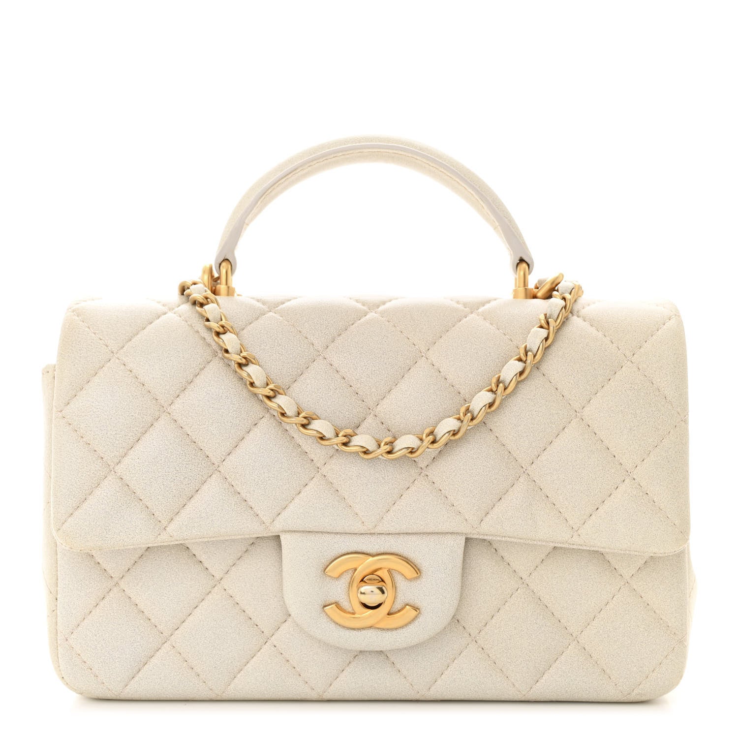 Chanel Iridescent Lambskin Quilted Mini Top Handle Rectangular Flap White 1 of 11