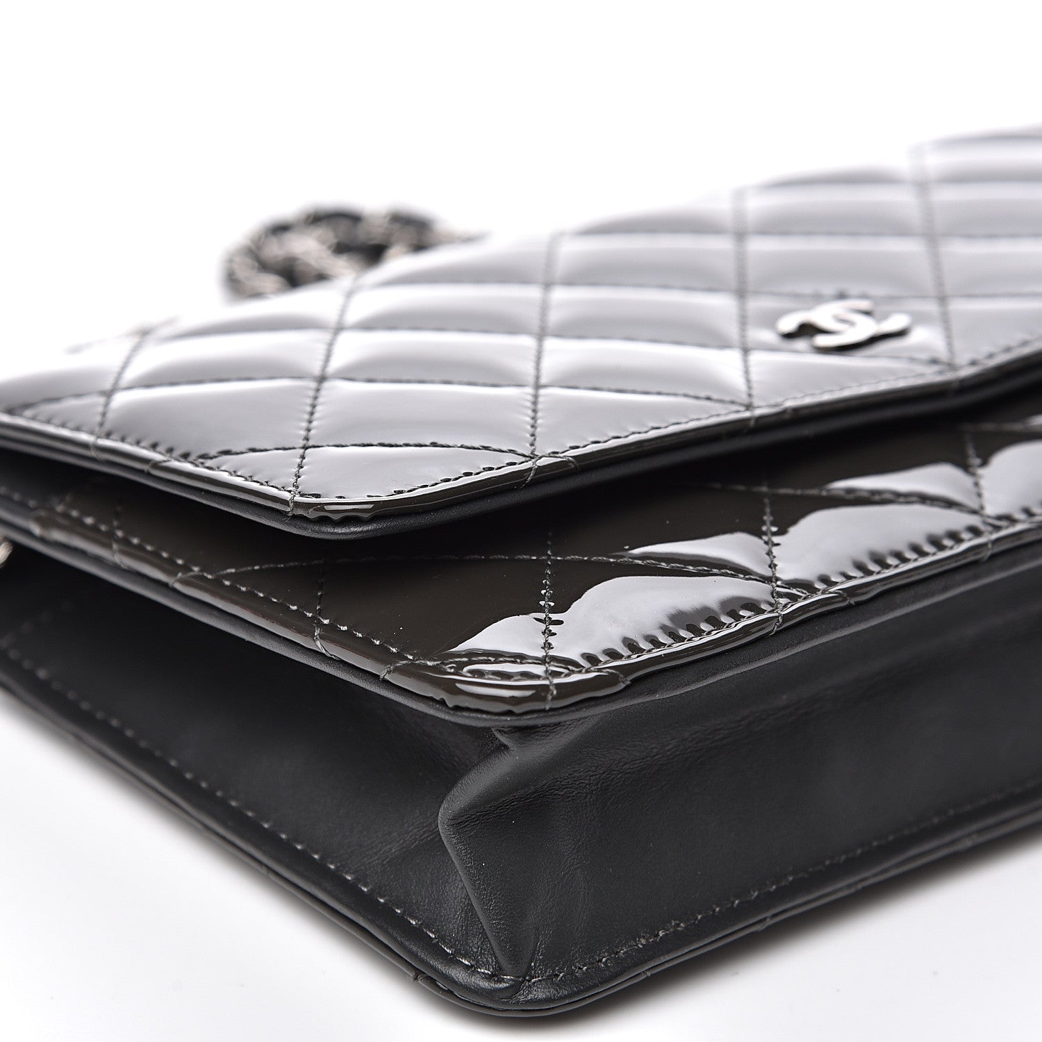 Chanel Patent Quilted Wallet On Chain WOC Black 7 of 13