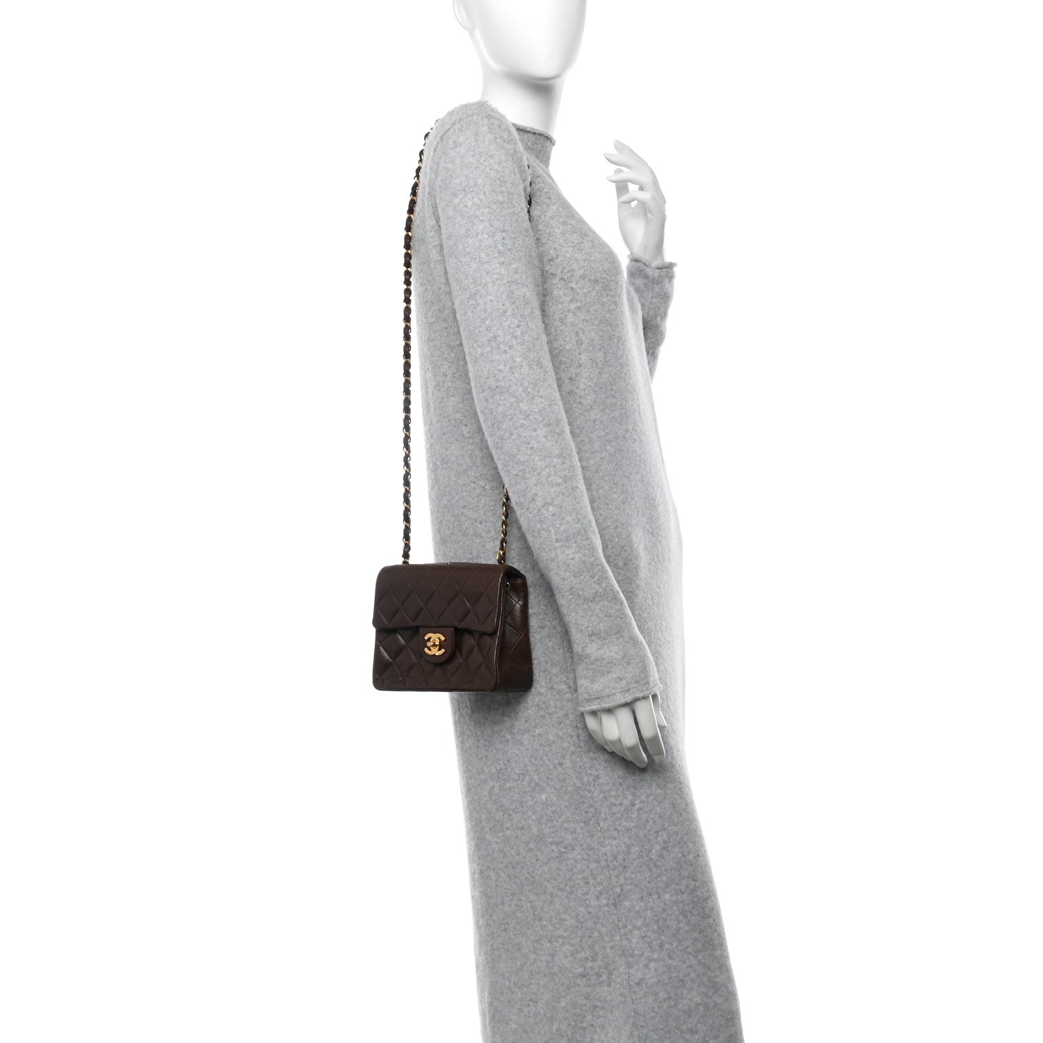 Chanel Lambskin Quilted Mini Square Flap Bag Dark Brown 2 of 11