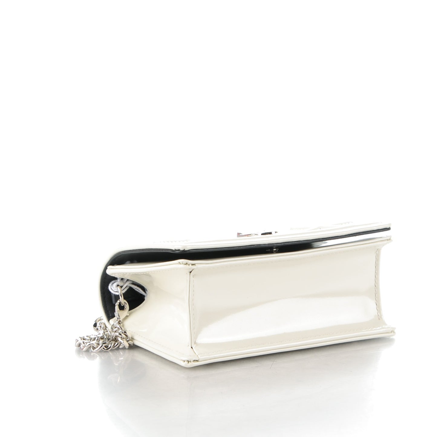 Metallic Patent Micro-Cannage Baby Diorama Flap Bag White