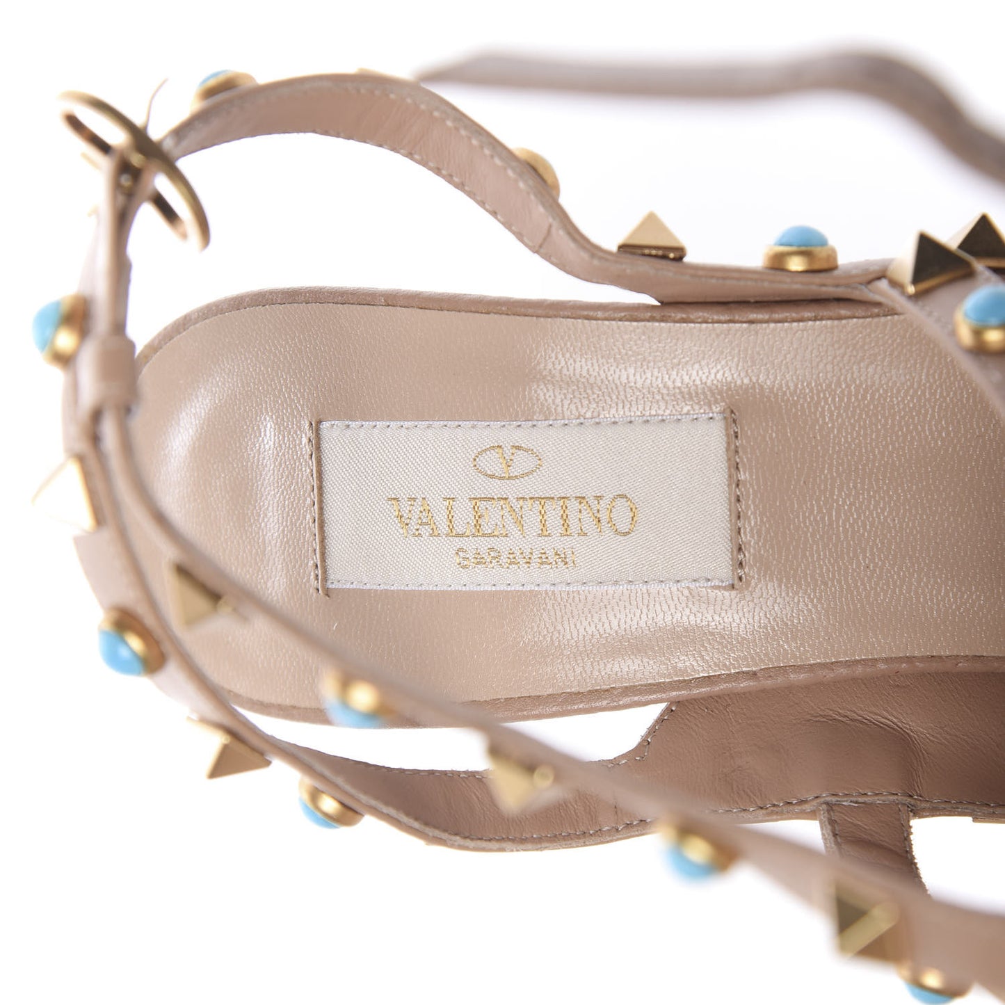Pebbled Calfskin Rockstud Rolling Ankle Strap 100mm Pumps 37.5 Soft Noisette