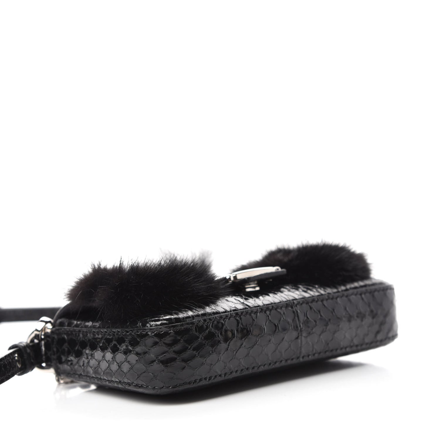 Elaphe Rabbit Fox Fur Micro Buggie Baguette Black
