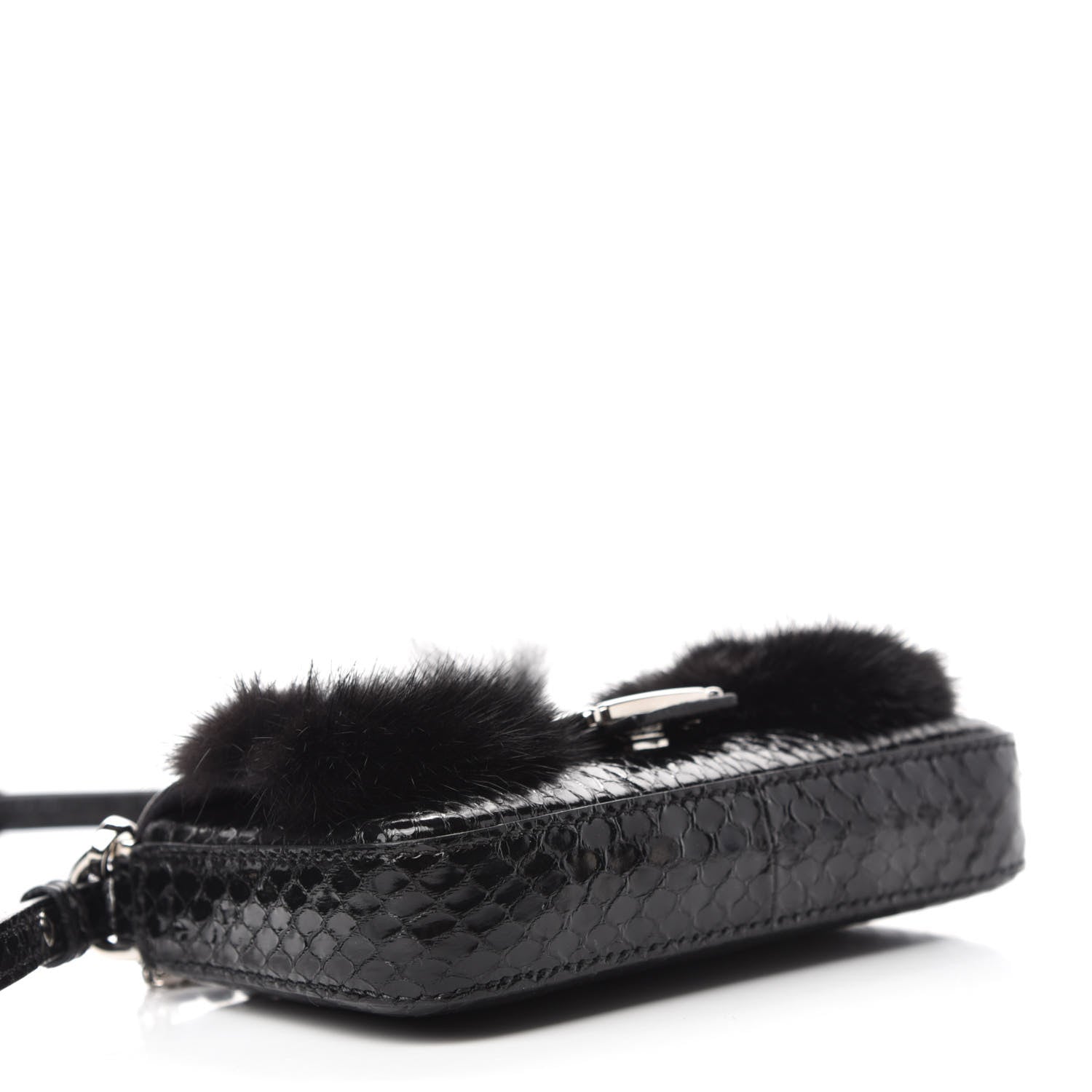 Fendi Elaphe Rabbit Fox Fur Micro Buggie Baguette Black 4 of 10