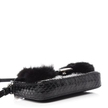Fendi Elaphe Rabbit Fox Fur Micro Buggie Baguette Black 4 of 10