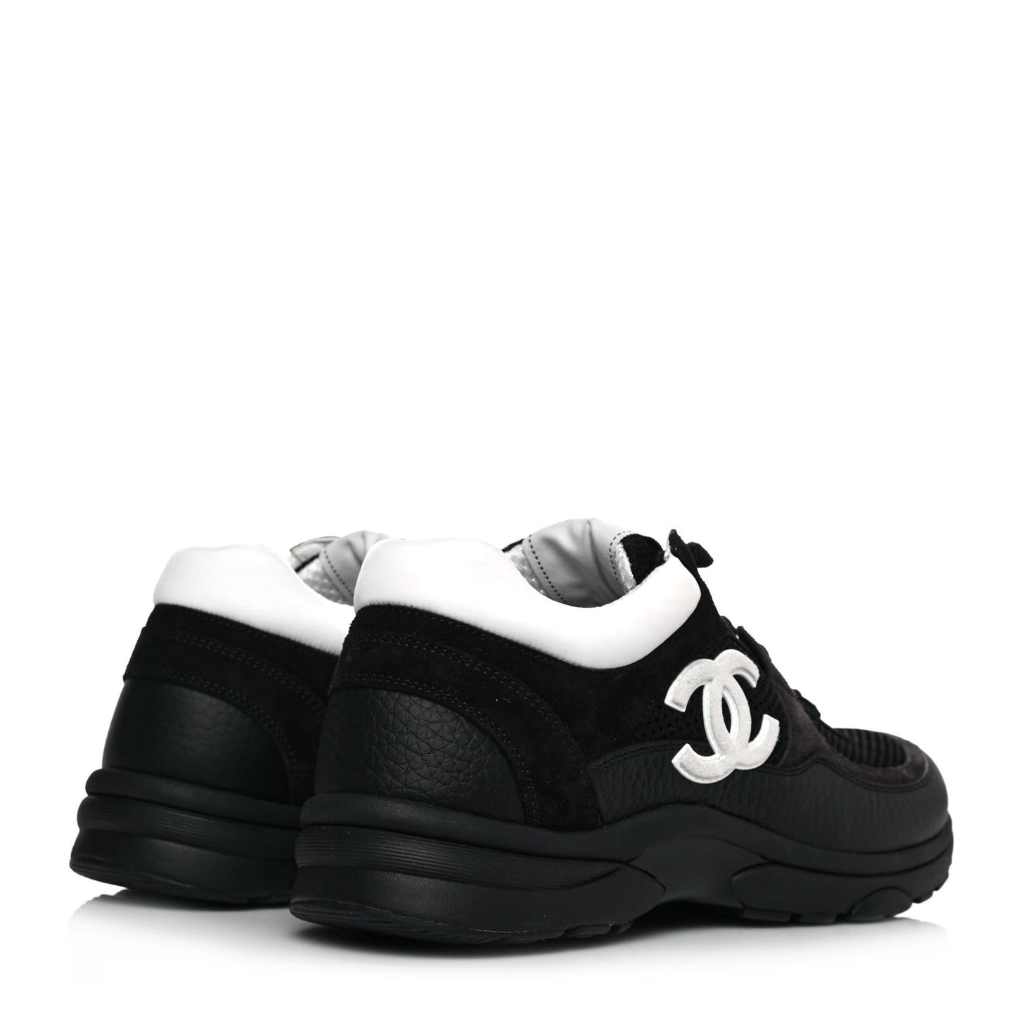 Mesh Suede Grained Calfskin Womens CC Sneakers 39.5 Black White