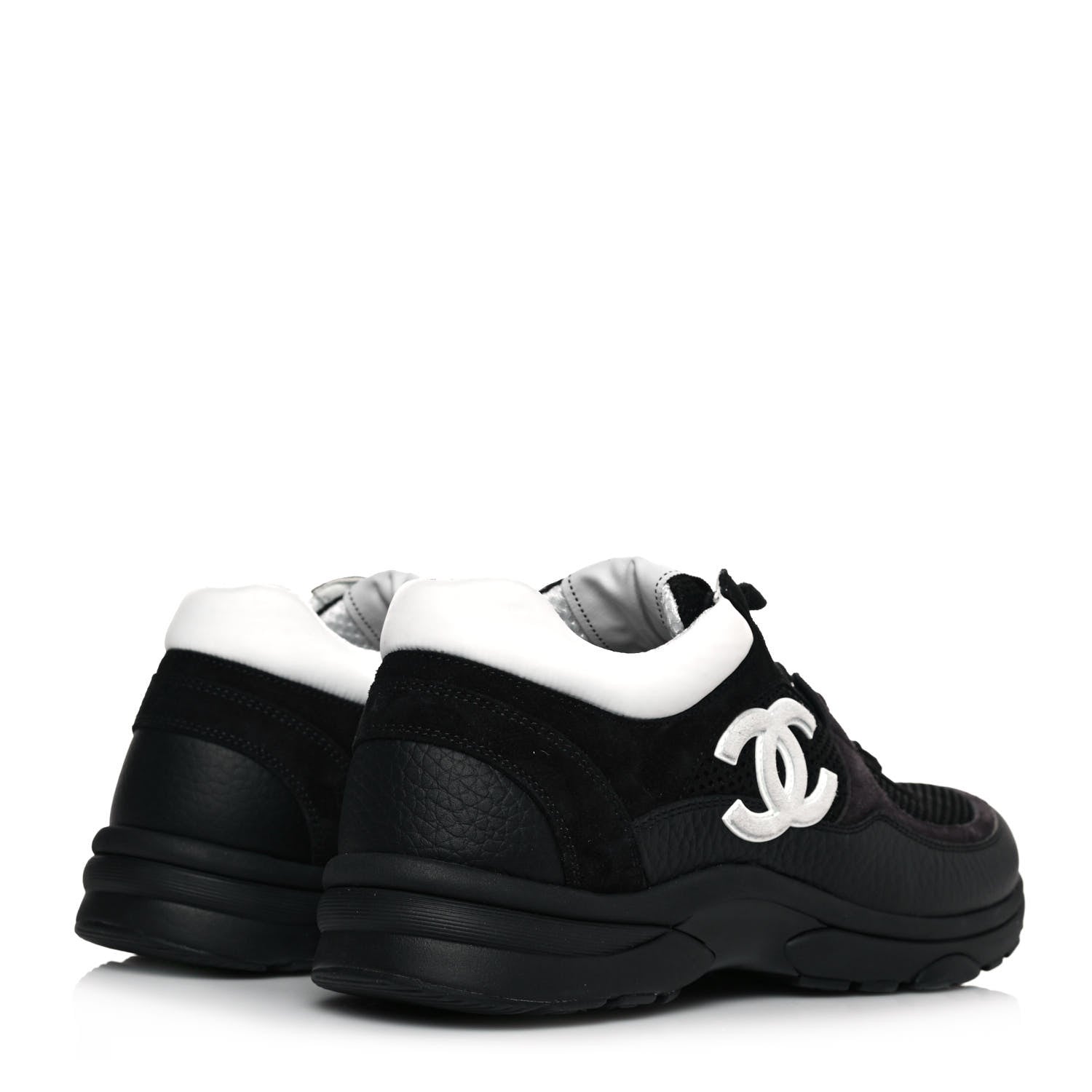Chanel Mesh Suede Grained Calfskin Womens CC Sneakers 39.5 Black White 4 of 8