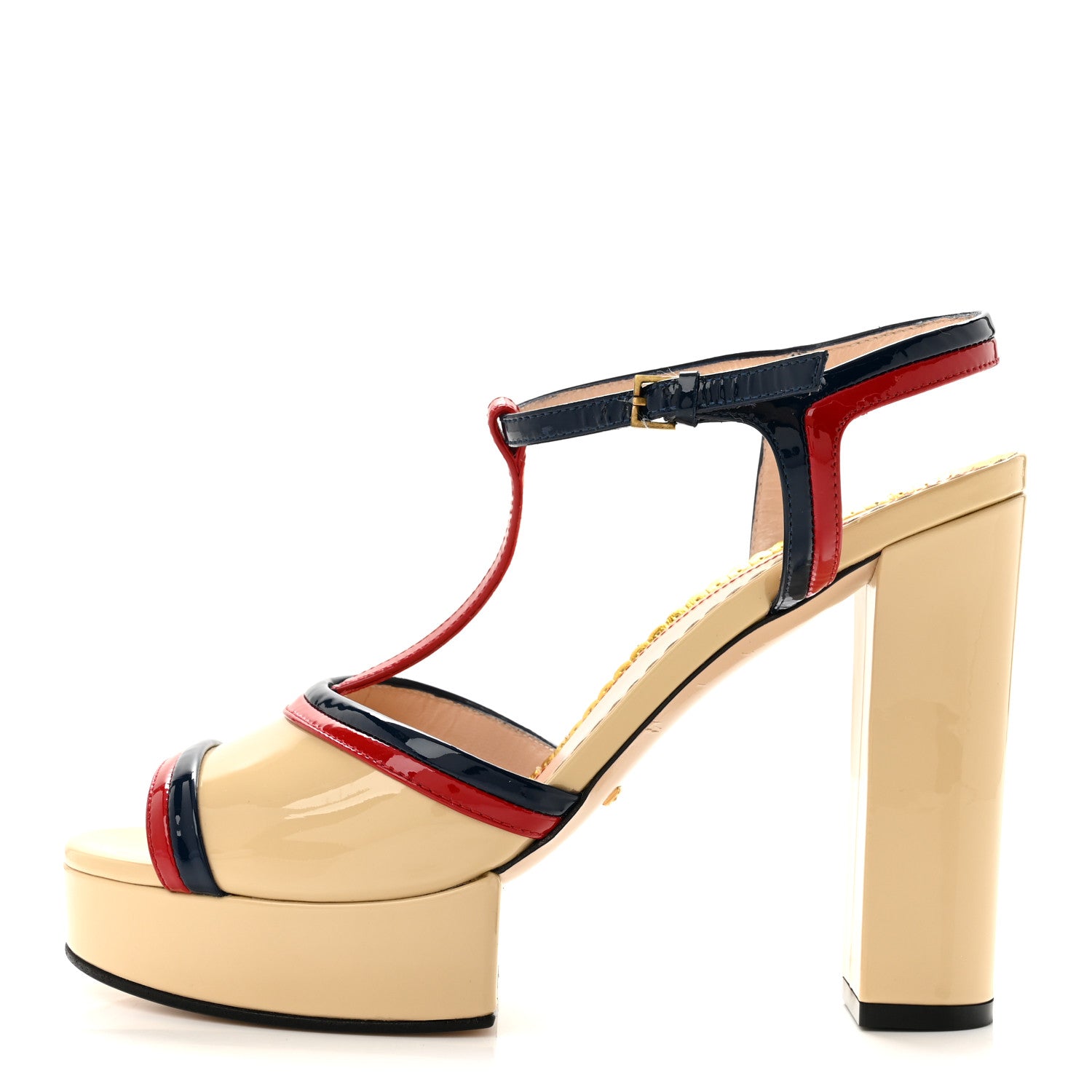 Gucci Patent Millie Platform Ankle Strap Sandals 39 Red Blue Agata Sandstorm 1 of 9
