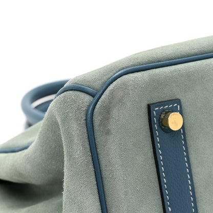 Hermes Veau Doblis Evergrain Grizzly Birkin 35 Bleu de Galice Ciel 10 of 13