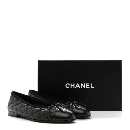 Chanel Aged Calfskin Quilted CC Cap Toe Ballerina Flats 37.5 Black 10 of 10