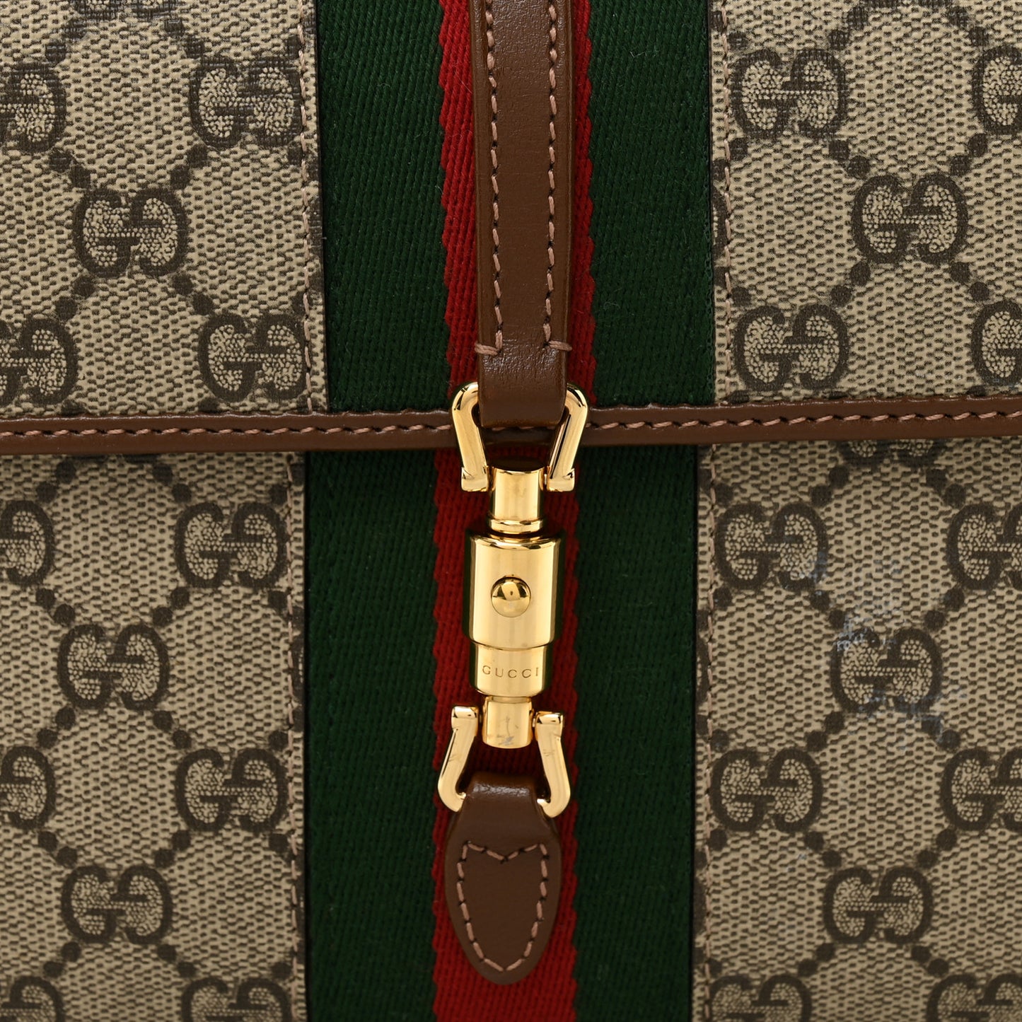 GG Supreme Monogram Azalea Calfskin Web Jackie 1961 Belt Bag 100 40 Beige Ebony Brown Sugar